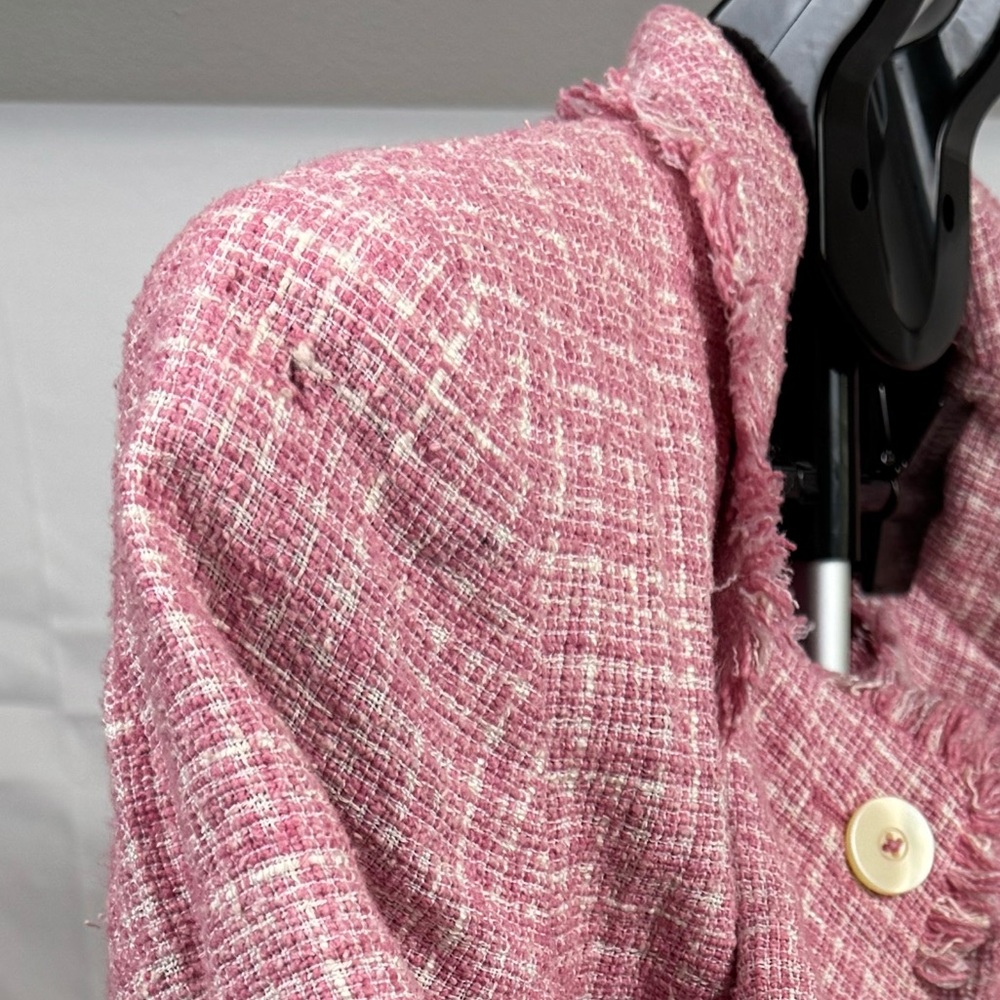 Pink Tweed Blazer Chanel Style Jacket Jones New York Signature Size 4 - Picture 5 of 8